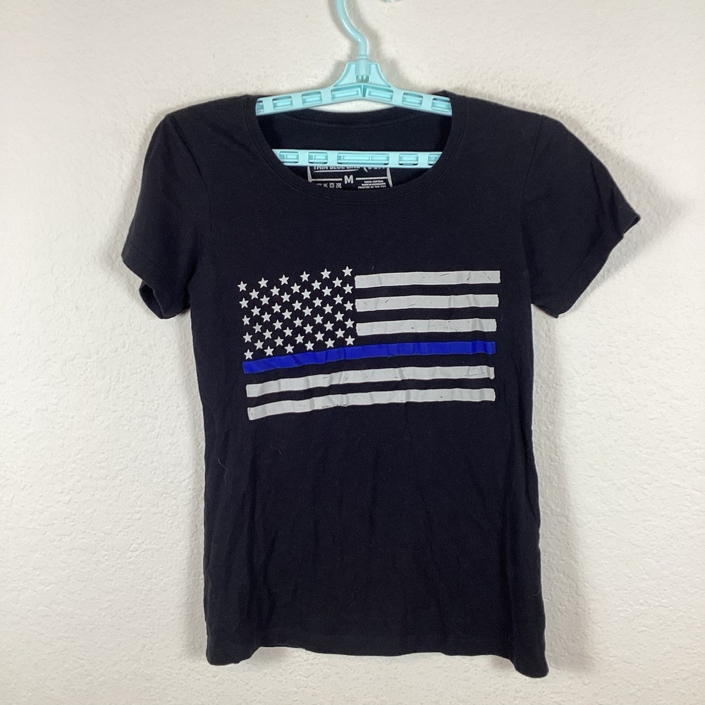 Thin Blue Line Womens T Shirt Top Sz M Short Sleeve Police Crew Excellent